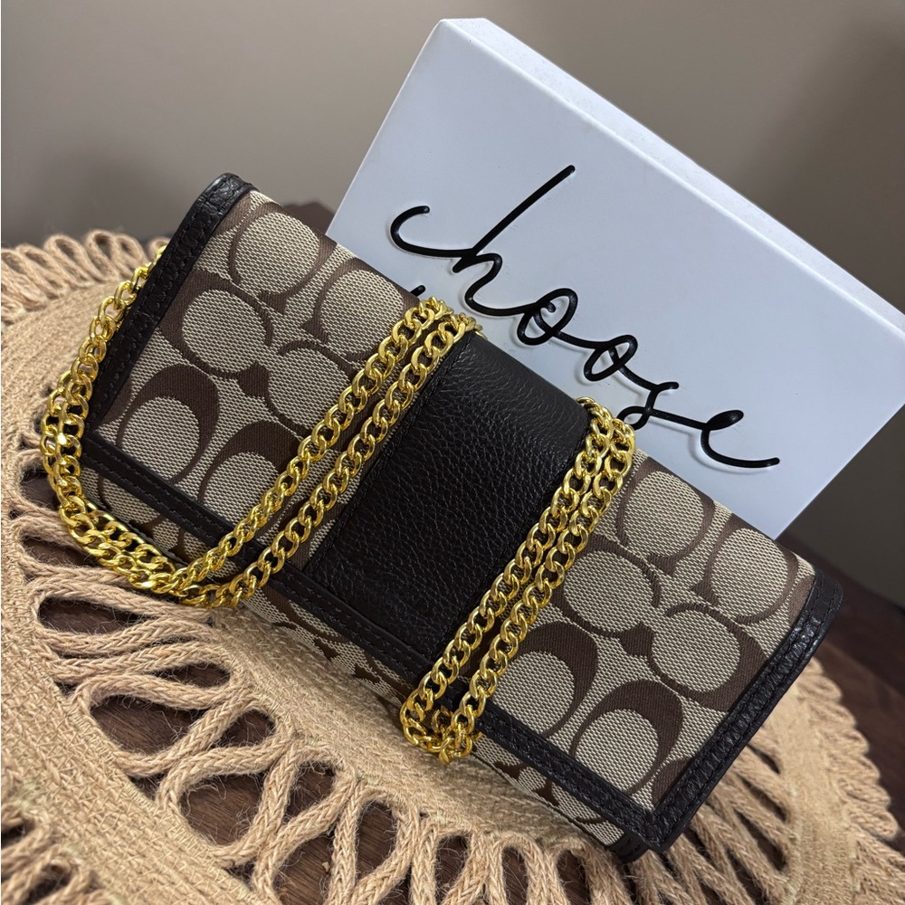Coach Black and Brown Bifold Long Wallet